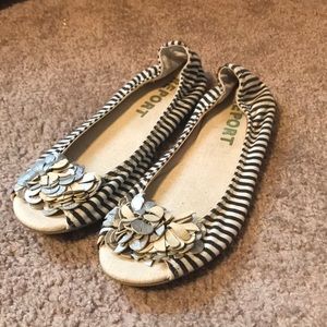Striped Peep Toe Flats